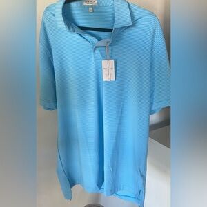 NWT Peter Millar Jubilee Stripe Performance Golf Polo Shirt Blue Stripes Large